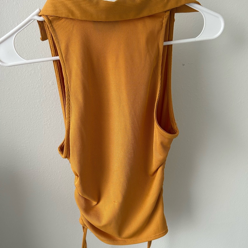 Ruched Orange and Yellow Sleeveless Crop Top